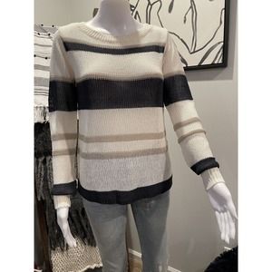 Ann Taylor Womens Pullover Sweater Stripe Long Sleeve Scoop Neck Sz S